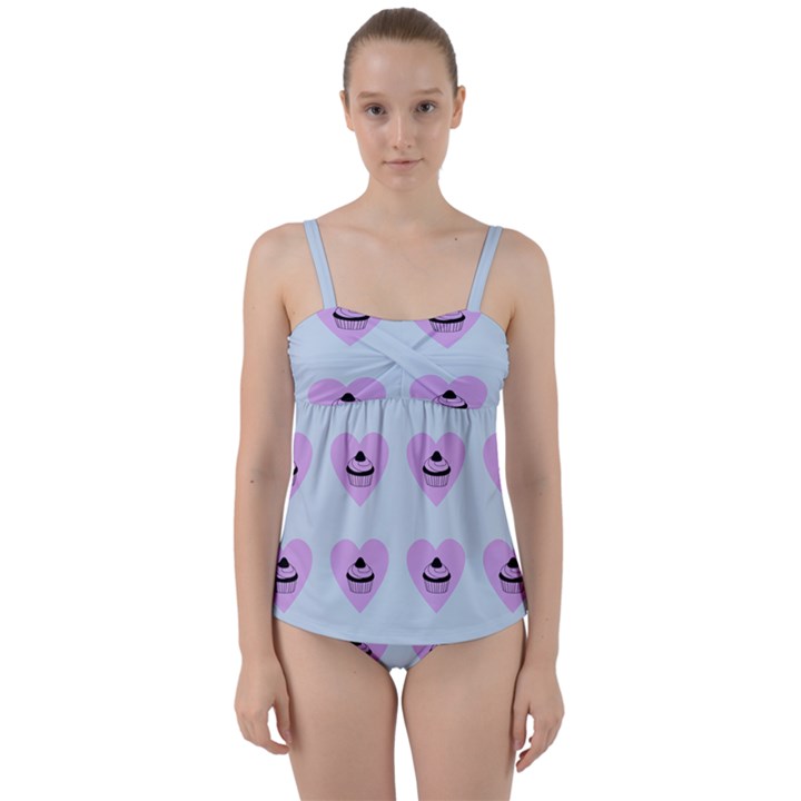 Blue Cupcake Twist Front Tankini Set