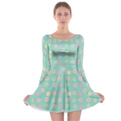 Teal Donuts And Milk Long Sleeve Skater Dress by snowwhitegirl