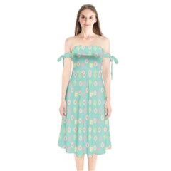 Teal Donuts And Milk Shoulder Tie Bardot Midi Dress by snowwhitegirl