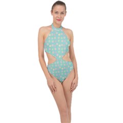 Teal Donuts And Milk Halter Side Cut Swimsuit