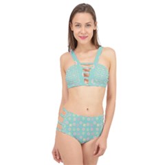 Teal Donuts And Milk Cage Up Bikini Set