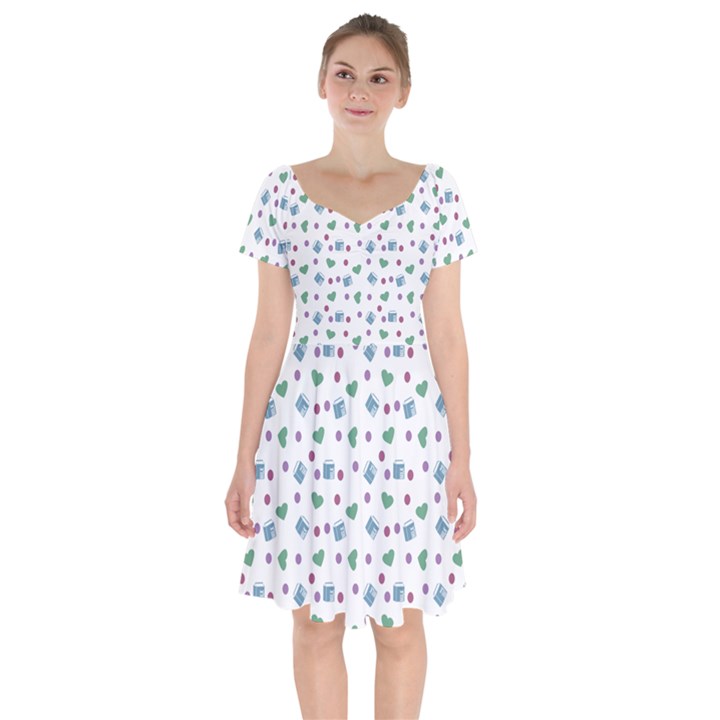 White Milk Hearts Short Sleeve Bardot Dress