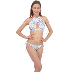 White Milk Hearts Cross Front Halter Bikini Set