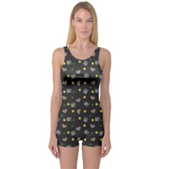 Dark Grey Milk Hearts One Piece Boyleg Swimsuit