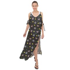 Dark Grey Milk Hearts Maxi Chiffon Cover Up Dress