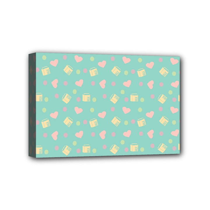 Teal Milk Hearts Mini Canvas 6  x 4 