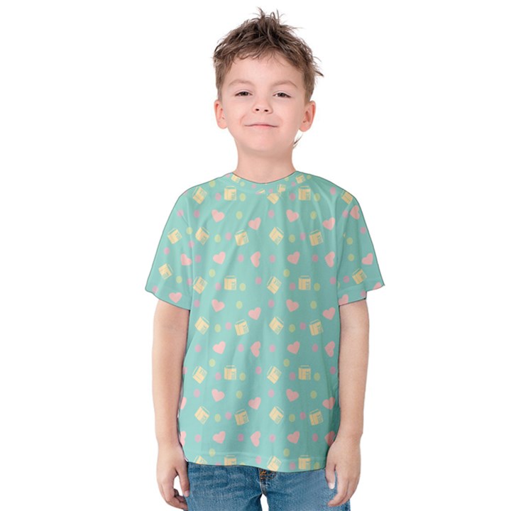 Teal Milk Hearts Kids  Cotton Tee