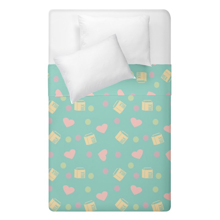 Teal Milk Hearts Duvet Cover Double Side (Single Size)