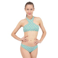 Teal Milk Hearts High Neck Bikini Set by snowwhitegirl