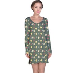 Green Milk Hearts Long Sleeve Nightdress by snowwhitegirl