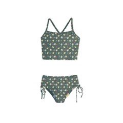 Green Milk Hearts Girls  Tankini Swimsuit