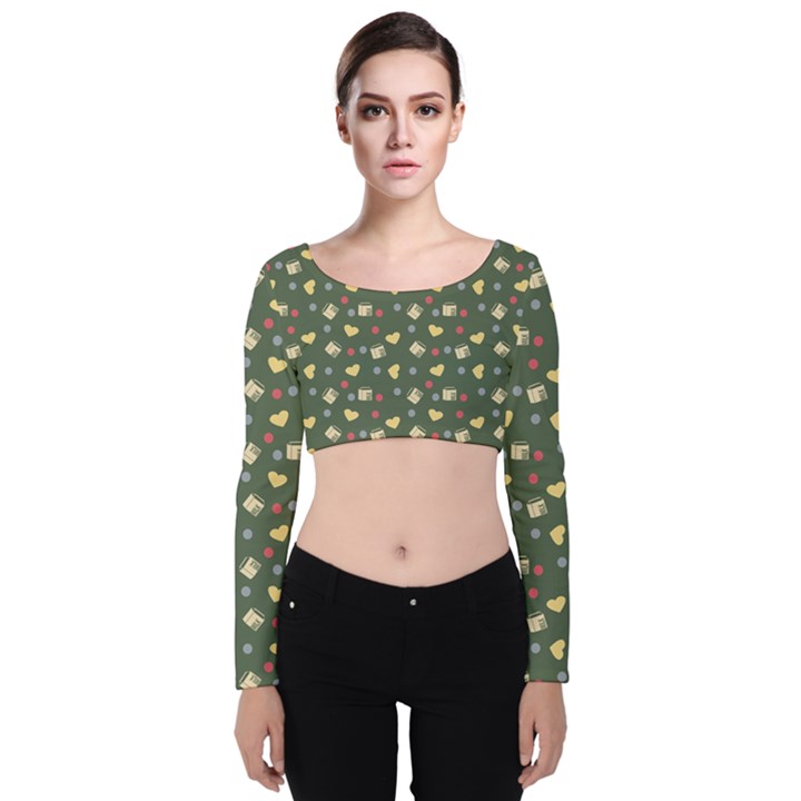 Green Milk Hearts Velvet Crop Top