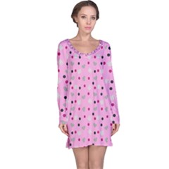 Pink Milk Hearts Long Sleeve Nightdress by snowwhitegirl