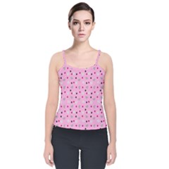 Pink Milk Hearts Velvet Spaghetti Strap Top