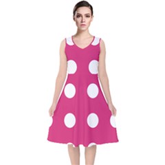 Pink Dot V-neck Midi Sleeveless Dress  by snowwhitegirl