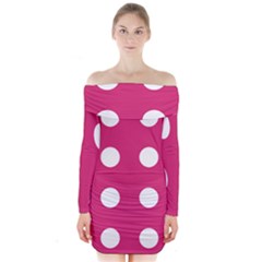 Pink Dot Long Sleeve Off Shoulder Dress by snowwhitegirl