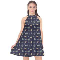 Blue Milk Hearts Halter Neckline Chiffon Dress  by snowwhitegirl