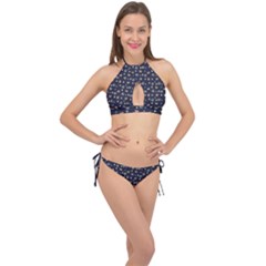 Blue Milk Hearts Cross Front Halter Bikini Set