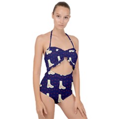 Navy Boots Scallop Top Cut Out Swimsuit