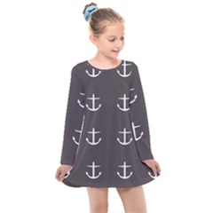 Grey Anchors Kids  Long Sleeve Dress