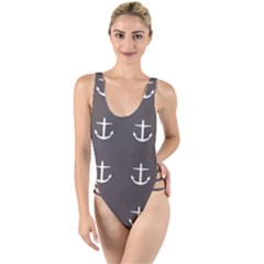 Grey Anchors High Leg Strappy Swimsuit