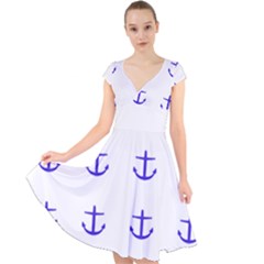 Royal Anchors On White Cap Sleeve Front Wrap Midi Dress by snowwhitegirl