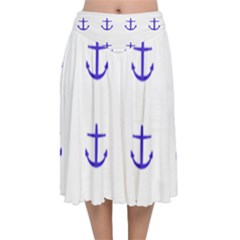 Royal Anchors On White Velvet Flared Midi Skirt by snowwhitegirl