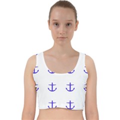 Royal Anchors On White Velvet Racer Back Crop Top