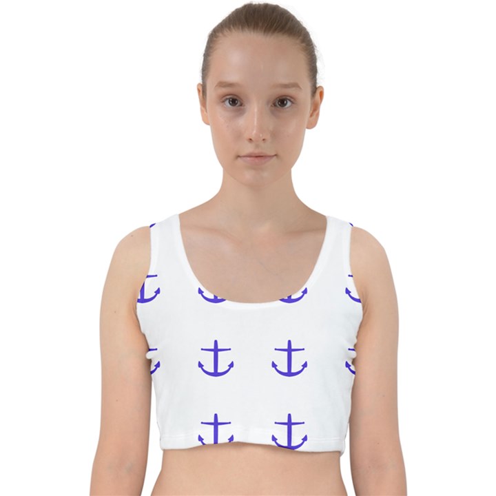 Royal Anchors On White Velvet Racer Back Crop Top