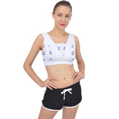 Royal Anchors On White V-back Sports Bra