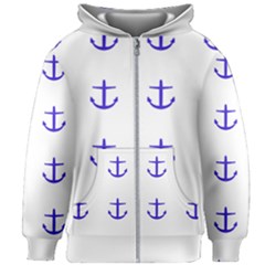 Royal Anchors On White Kids Zipper Hoodie Without Drawstring