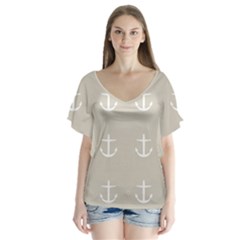 Lt Grey Anchors V-neck Flutter Sleeve Top by snowwhitegirl