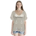 Lt Grey Anchors V-Neck Flutter Sleeve Top View1