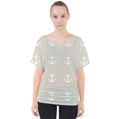 Lt Grey Anchors V-neck Dolman Drape Top by snowwhitegirl