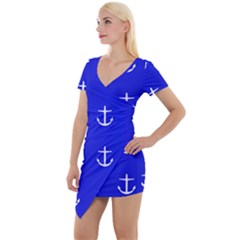 Royal Anchors Short Sleeve Asymmetric Mini Dress