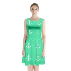 Seafoam Anchors Sleeveless Waist Tie Chiffon Dress by snowwhitegirl