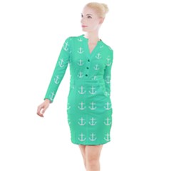 Seafoam Anchors Button Long Sleeve Dress by snowwhitegirl