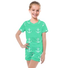 Seafoam Anchors Kids  Mesh Tee And Shorts Set