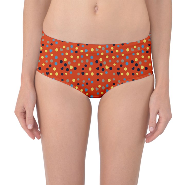 Red Retro Dots Mid-Waist Bikini Bottoms