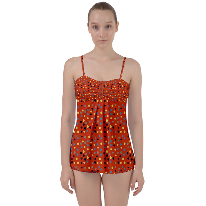 Red Retro Dots Babydoll Tankini Set