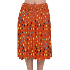 Red Retro Dots Velvet Flared Midi Skirt