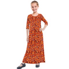 Red Retro Dots Kids  Quarter Sleeve Maxi Dress