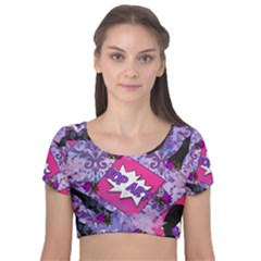 Purple Retro Pop Velvet Short Sleeve Crop Top 