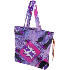 Purple Retro Pop Drawstring Tote Bag