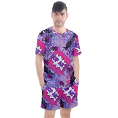 Purple Retro Pop Men s Mesh Tee And Shorts Set