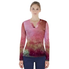 Galaxy Red V-neck Long Sleeve Top by snowwhitegirl