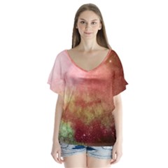 Galaxy Red V-neck Flutter Sleeve Top by snowwhitegirl