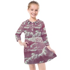 In The Clouds Pink Kids  Quarter Sleeve Shirt Dress