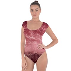 Red  Ocean Splash Short Sleeve Leotard 