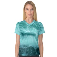 Green Ocean Splash V-neck Sport Mesh Tee